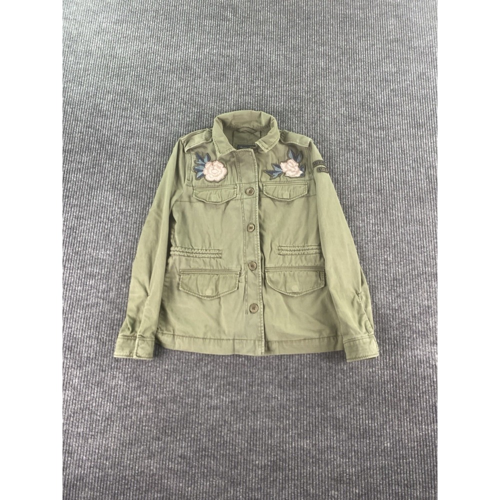 Abercrombie & Fitch Jacket Womens Extra Small Green Canvas Army Flowers Utility - Picture 1 of 12